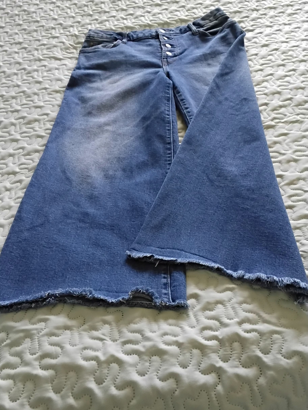 Womens Time‎ and Tru Faded Blue Wide-Leg Frayed Hem Jeans Size 10